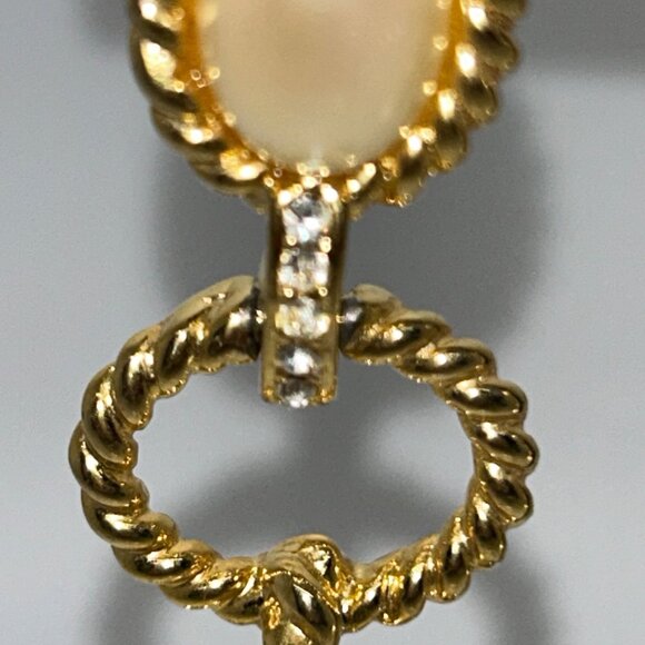 Gold-Tone Dangling Earrings With Faux Pearls & Rhinestone Accents - 2.75 Inch Le - Picture 12 of 14